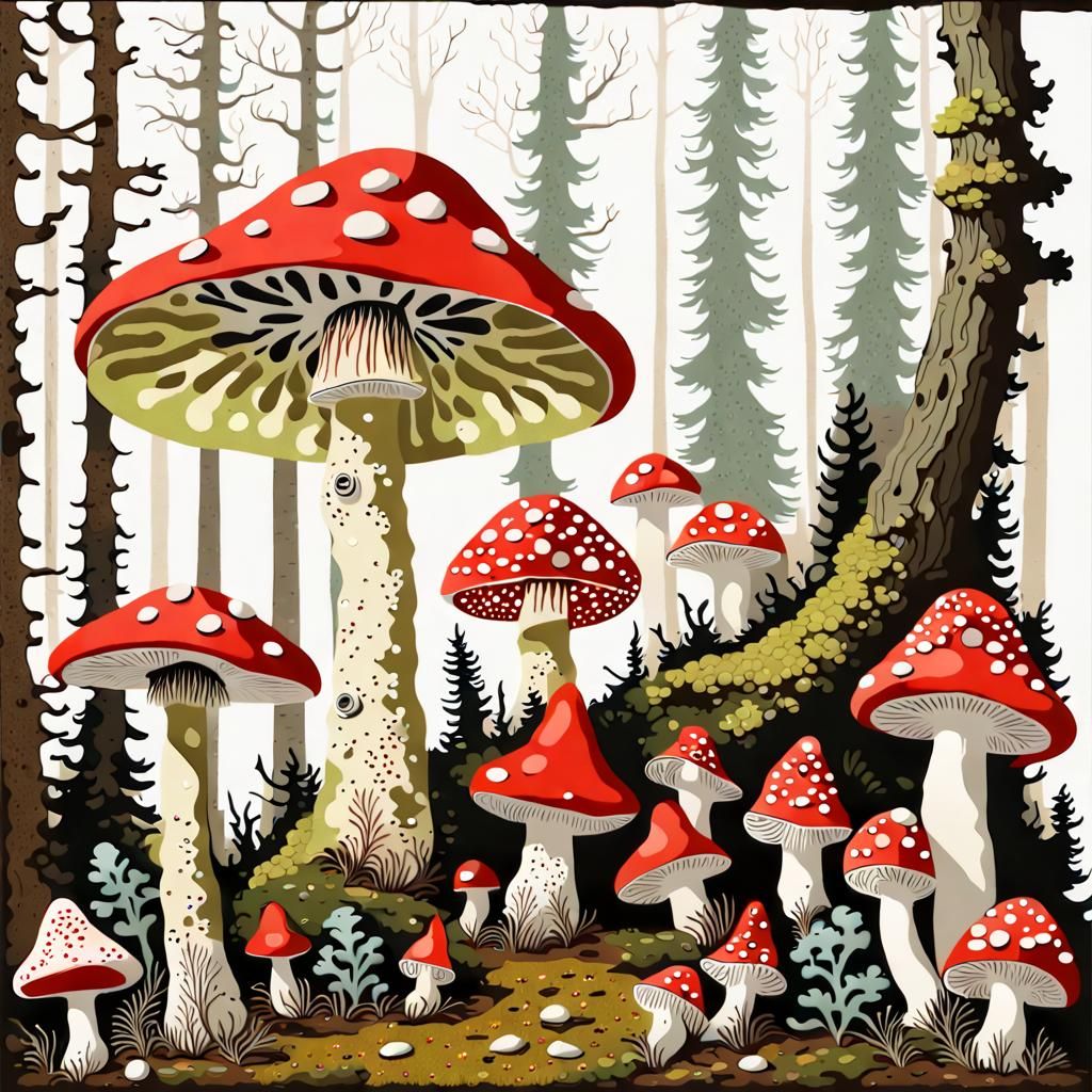 Enchanted Forest Scherenschnitte Collage with Gnomes