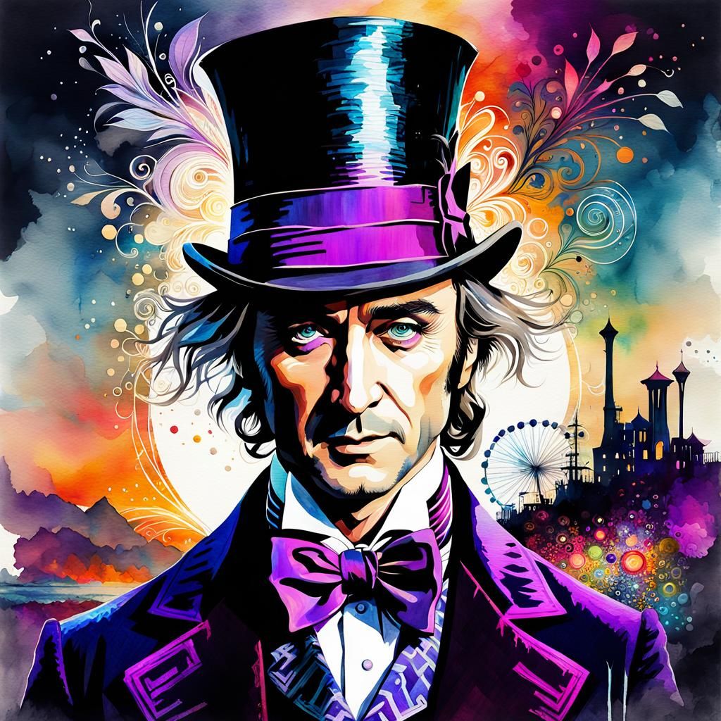 Willy Wonka at Summerscape Sunset: Fairytale Watercolor Art