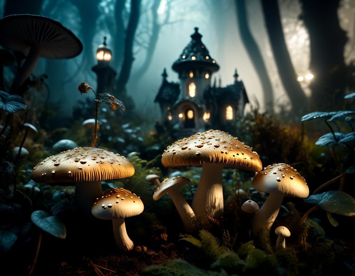 Horror Macro Photo of Mushroom Fairy Garden