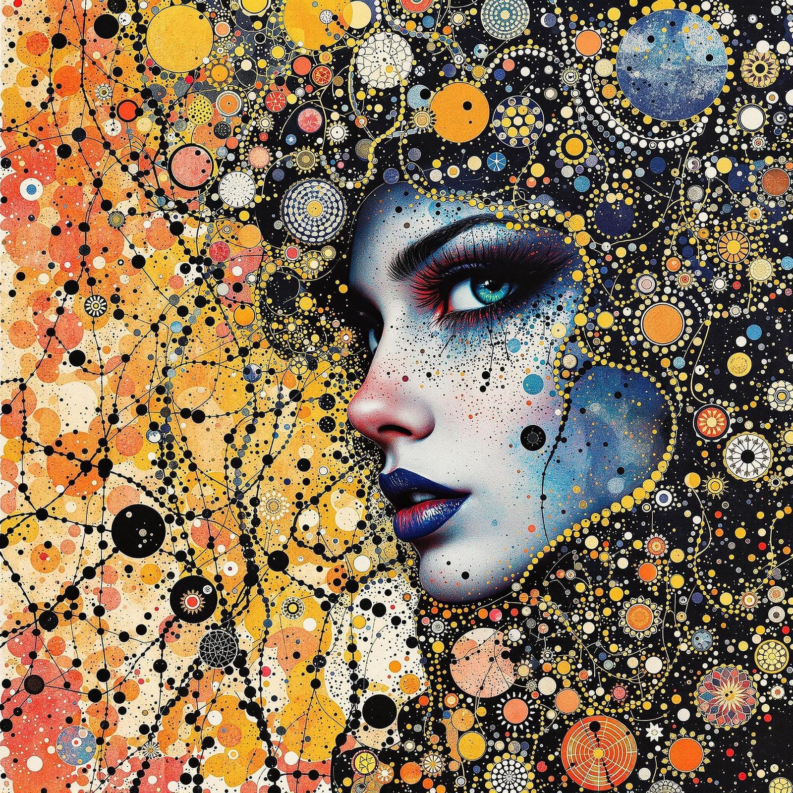 Intricate Ink Splatter Art Nouveau Watercolour Painting