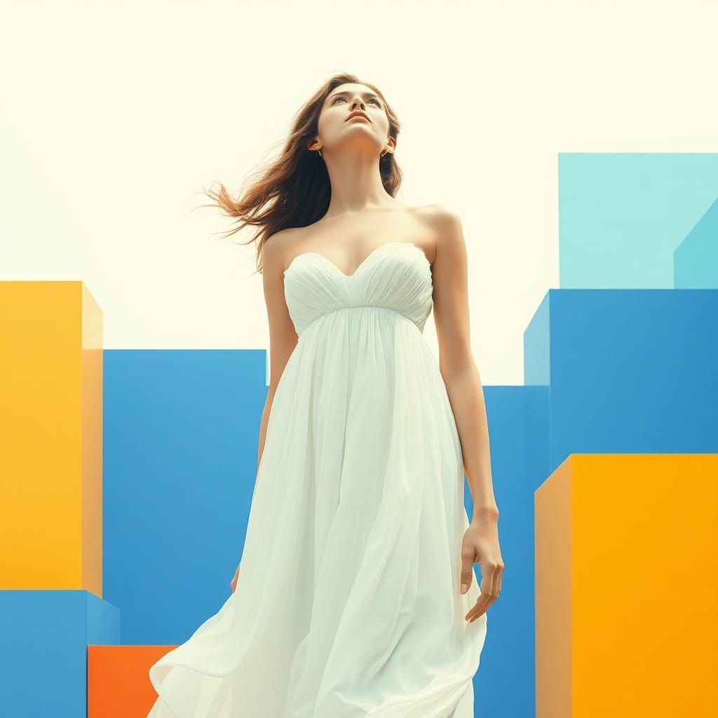 Dreamlike Woman in Geometric Double Exposure