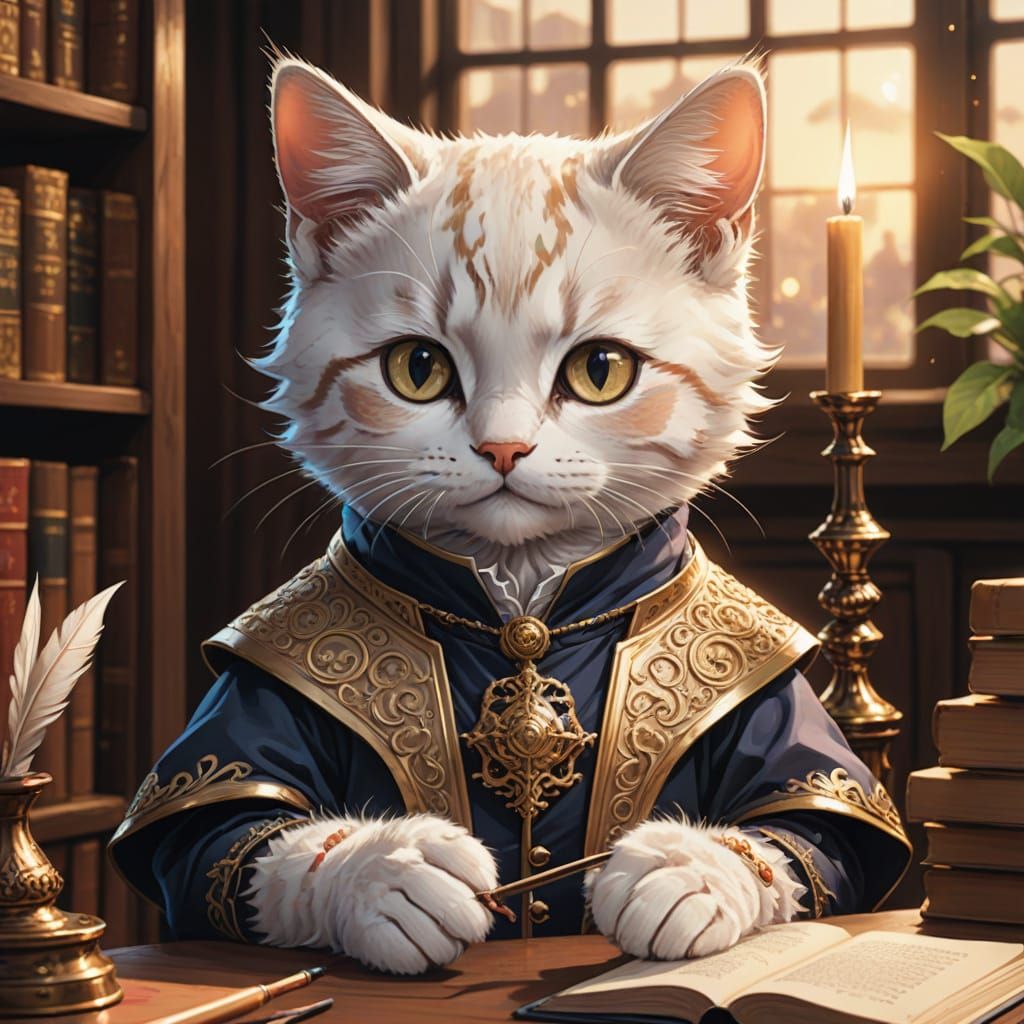 Kitten Bard in Whimsical Anime Style