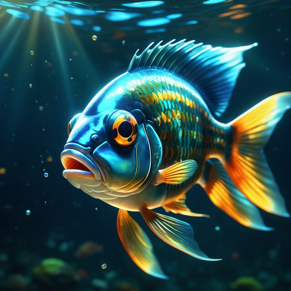 Glass Fish Swimming in Sparkling Light: Digital Art
