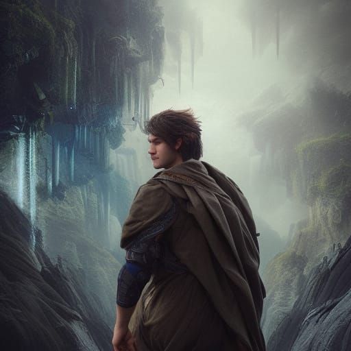 Detailed Digital Painting: Brown-Haired Man with Blue Eyes