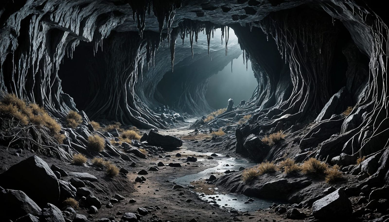 Dark, Mysterious Subsoil Cave in Hyper-Realistic Detail