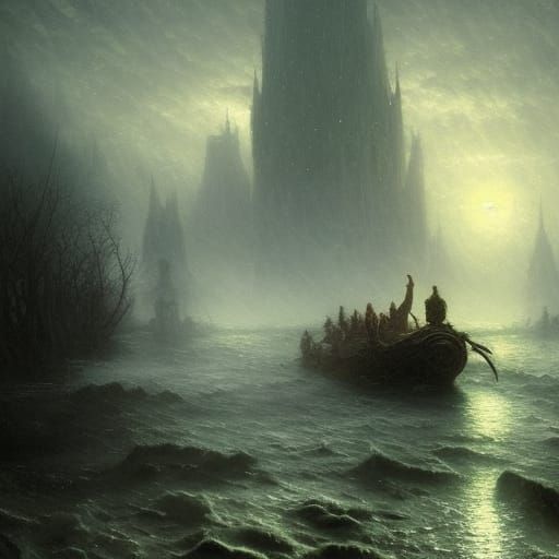 Epic Ferryman on the River Styx Digital Painting