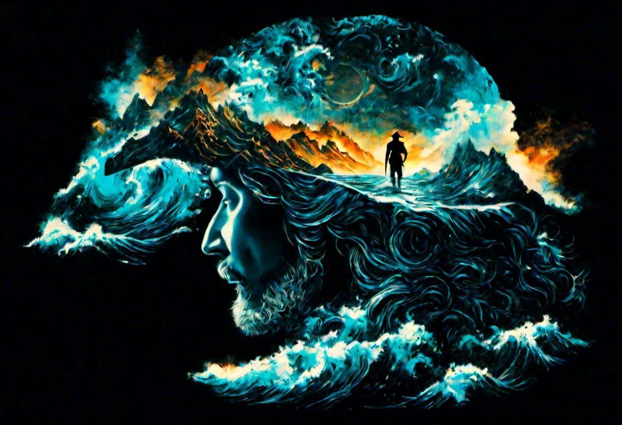 Galactic Pirate Silhouette in Double Exposure Art