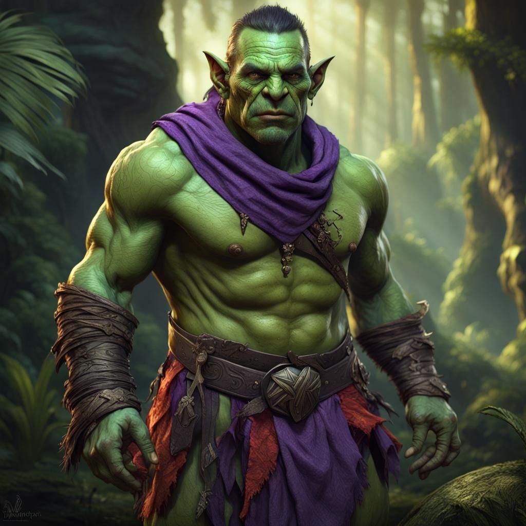 Amazonian Orc Warrior in Lush Jungle Setting