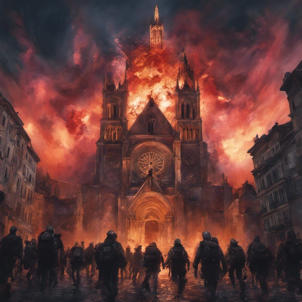 Zombie Attack on Fourvière Cathedral at Night