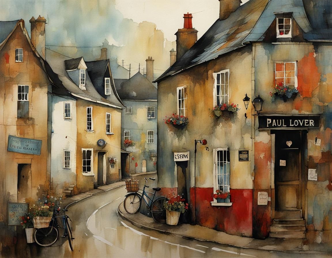 Whimsical Country Town Illustration