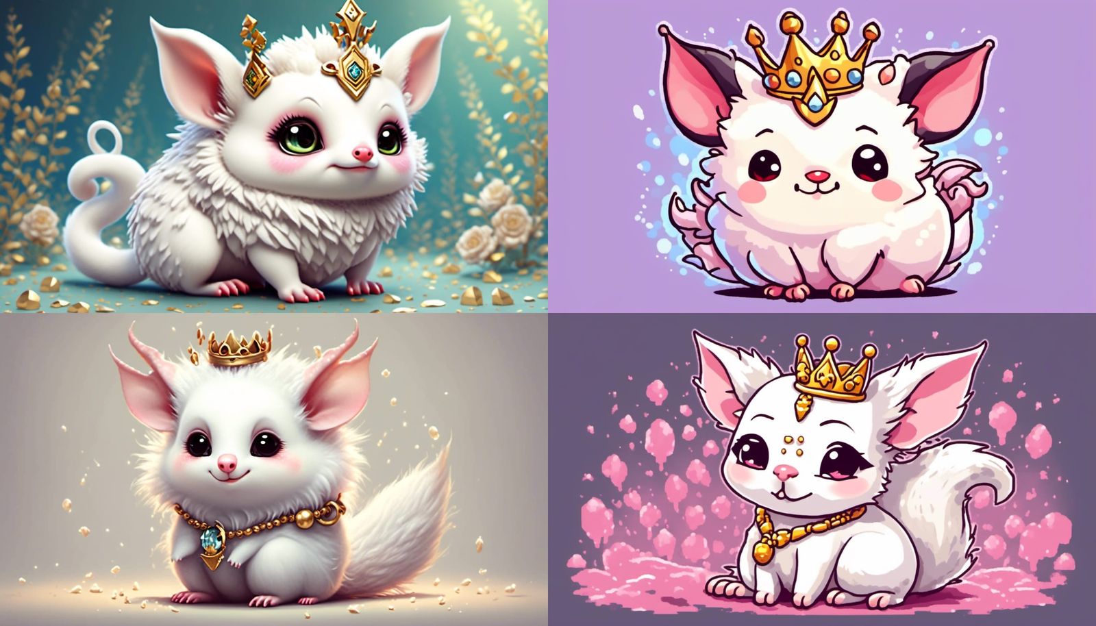 White Possum with tiny crown Chibi Kawaii <lora:KawaiiAF:1.0...
