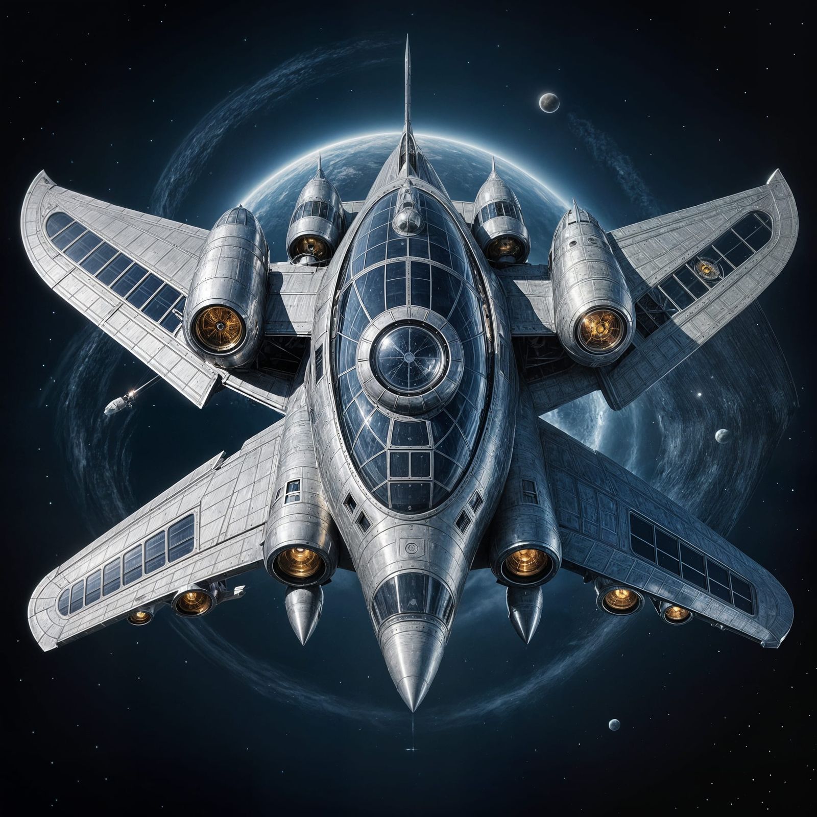 Futuristic Silver Spaceship with Angled Wings