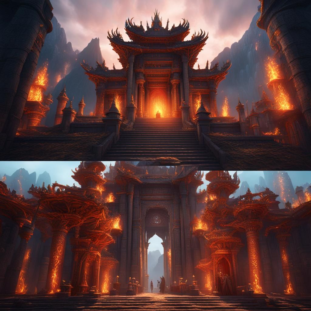 Fantastical Temple of Fire: Detailed Matte Painting