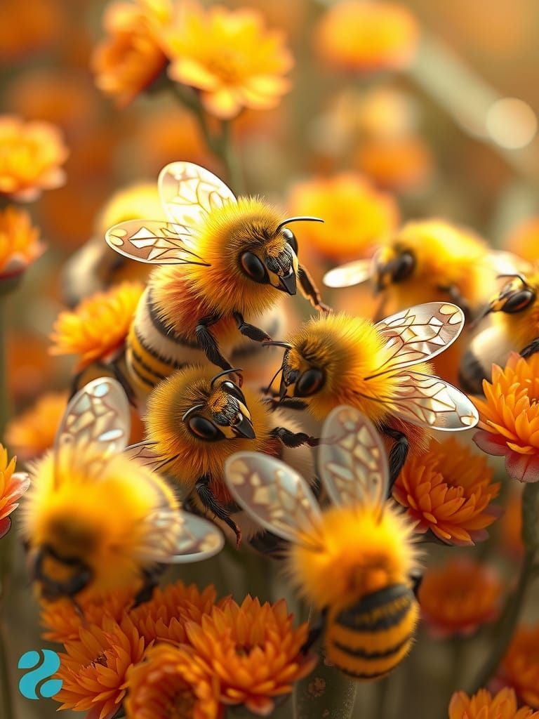 Cute Bees Working Together in Happy Anime Art