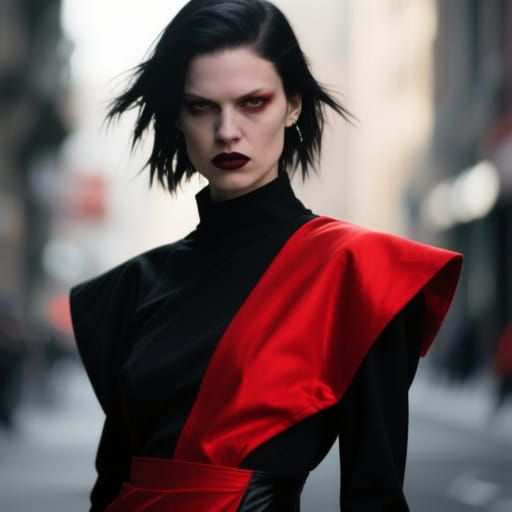 Charismatic Fashion Rebel in Fiery Avant-Garde Style