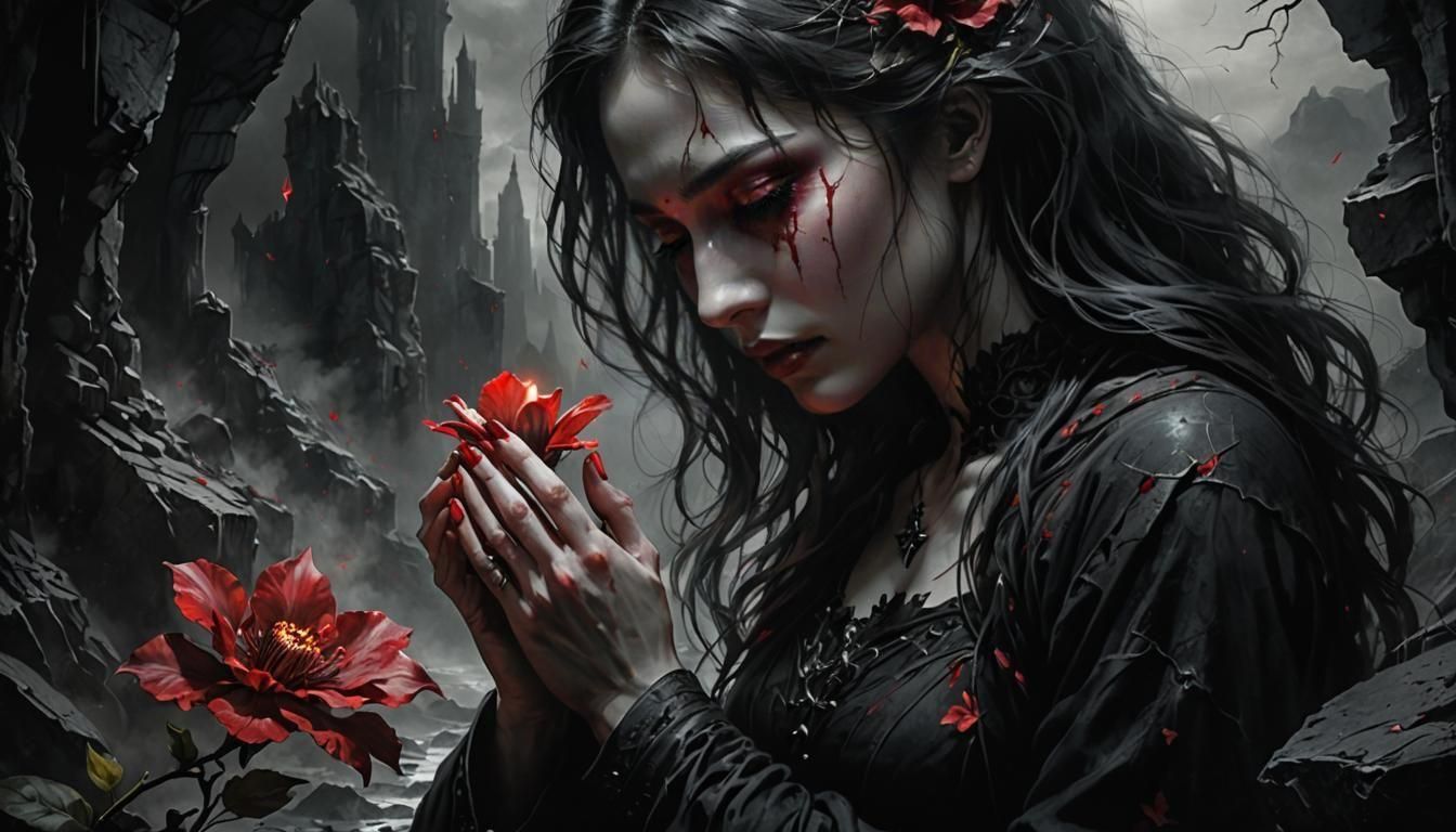 Tender Agony: Delicate Blooms Amidst Dark Passion