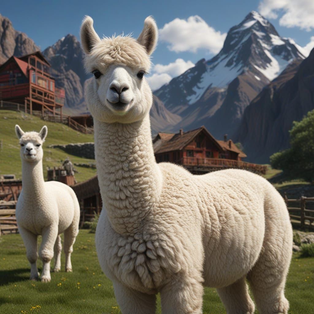 Fantastical Alpaca Landscape in Detailed Matte Painting Styl...