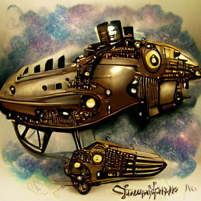 Steampunk Spaceship Soaring Through Nebula
