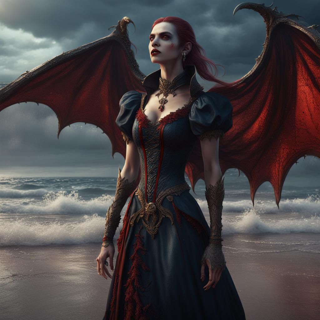 Daywalking Vampire Enjoying Beach: Detailed Matte Painting