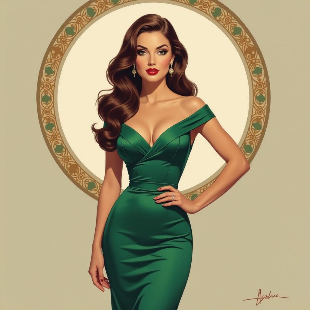 Vintage Italian Pin-Up in Oil Painting Style