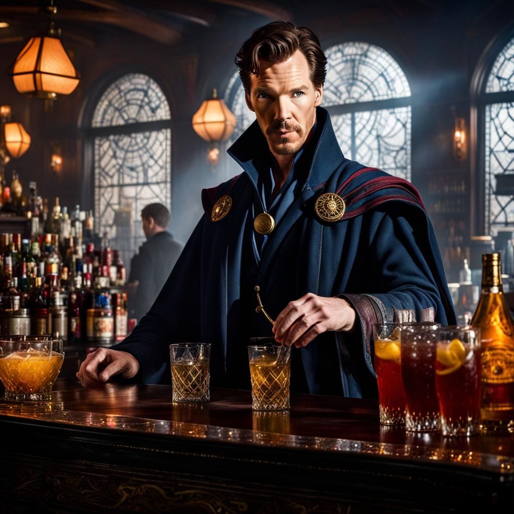 Doctor Strange as Bartender in Futuristic Marvel Bar