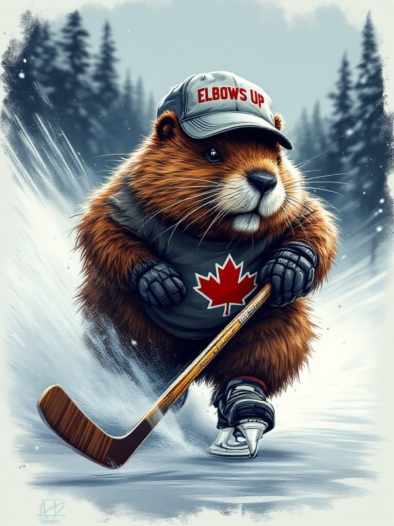 Canadian Beaver Hockey Hero in Distressed Ball Cap