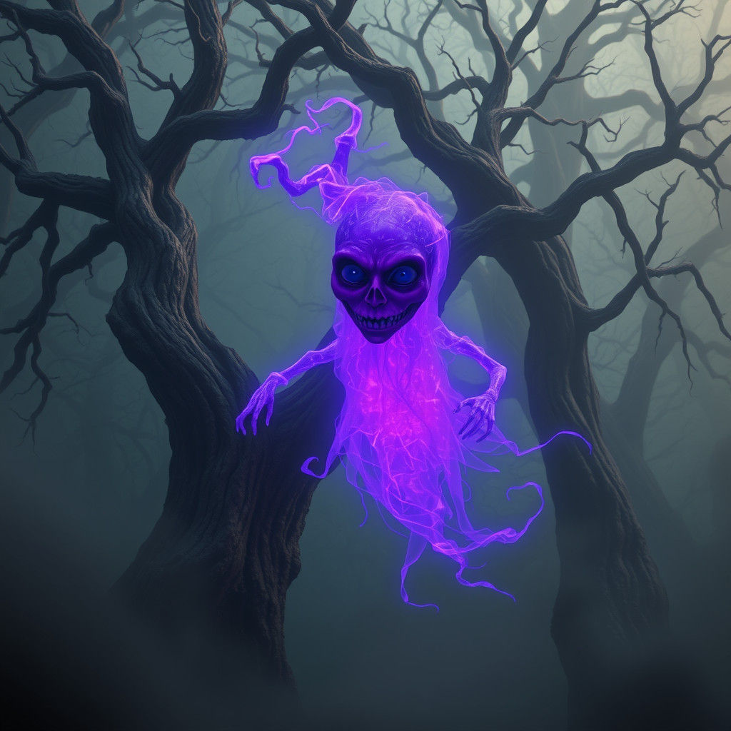 Eerie Purple Wisp in Mystical Forest