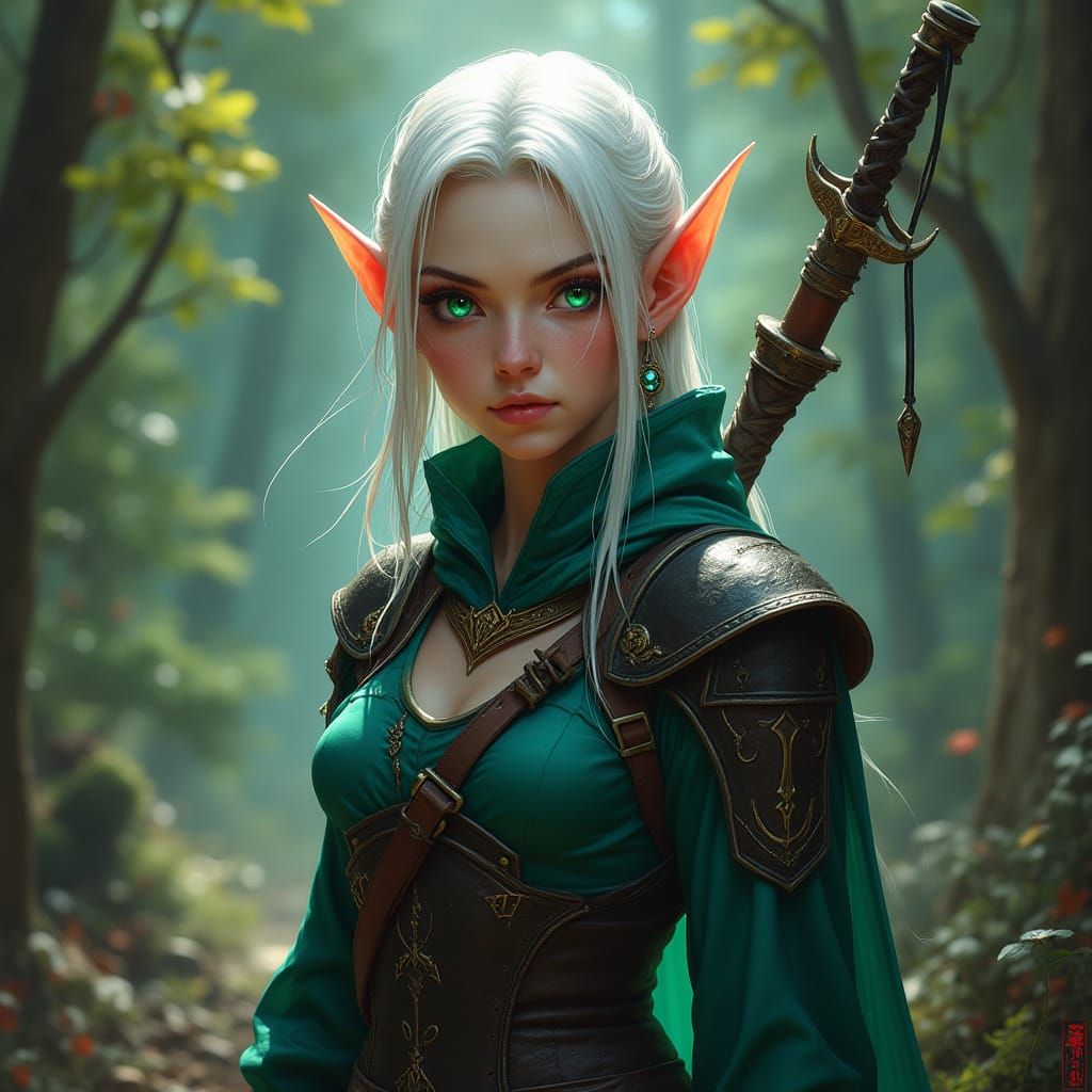 Elf Assassin Cleric in Fantasy Matte Painting Style