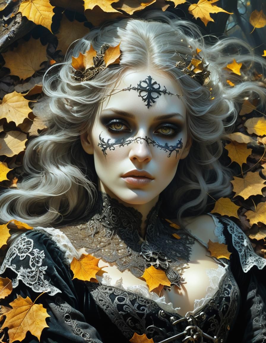 Gothic Pirate Beauty Asleep in Autumnal Forest