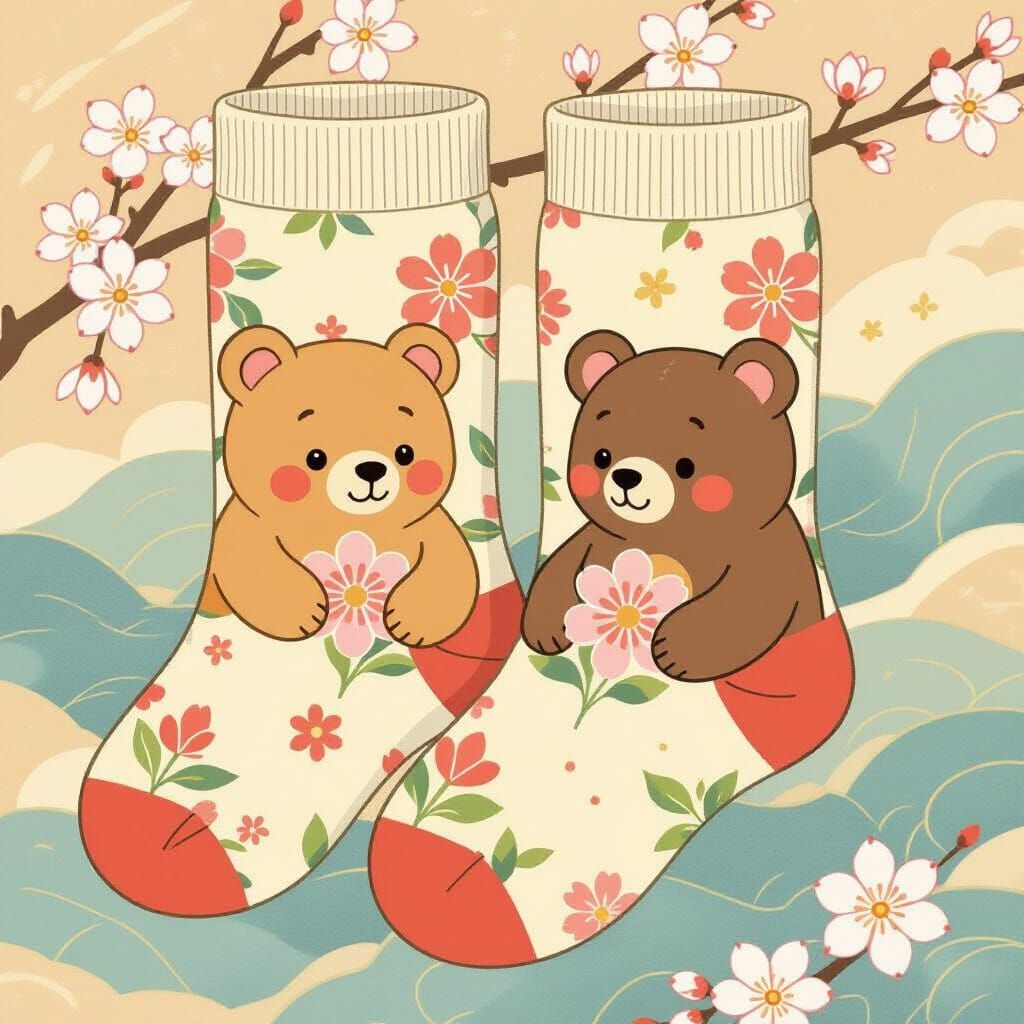 Cute Bear Socks in Japanese Art Style