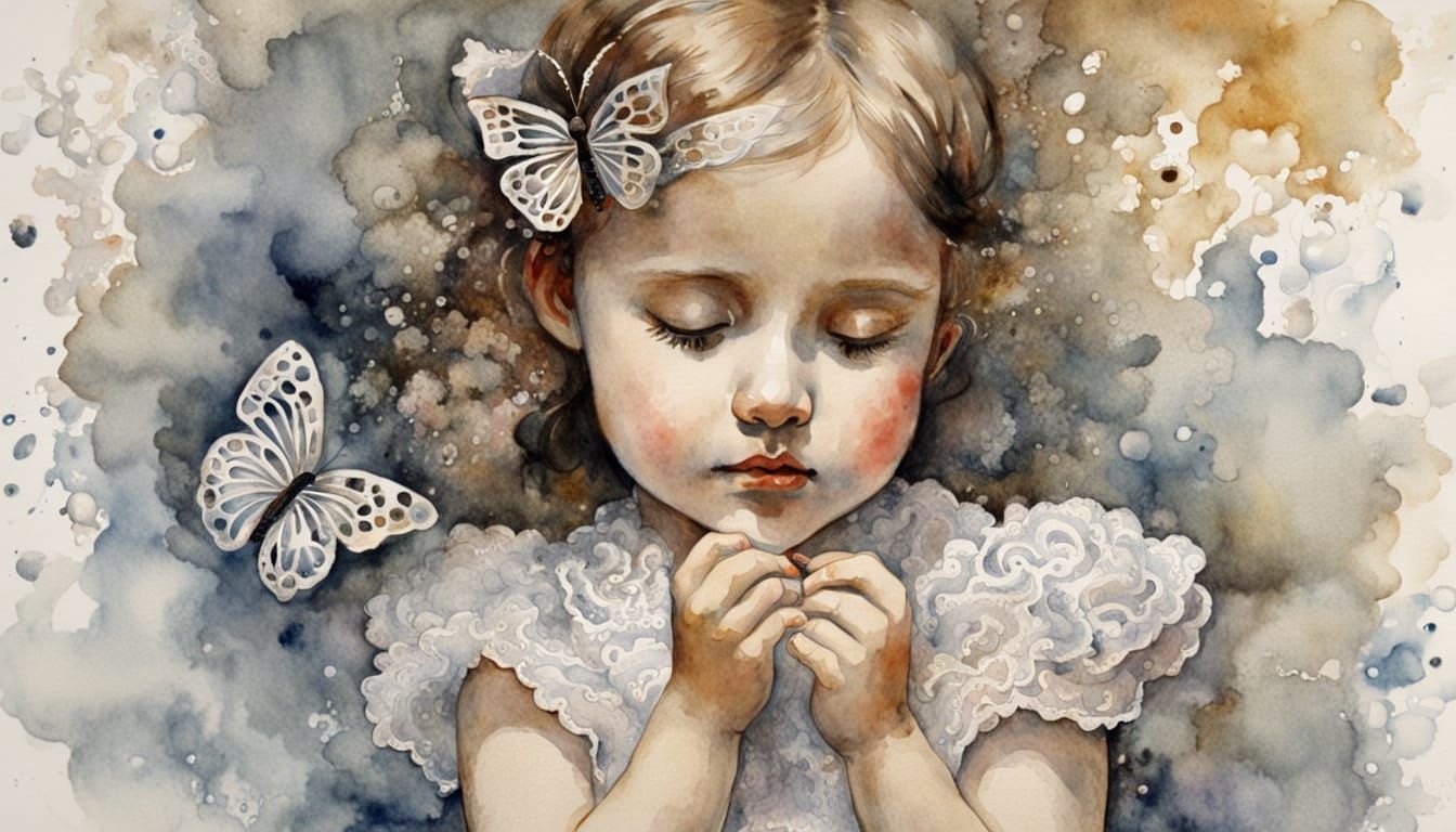 Girl and Butterfly: Watercolor Painting