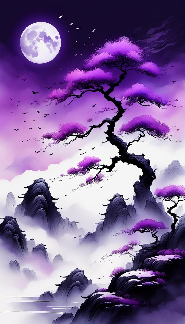 Minimalist Chinese Ink Fantasy Landscape