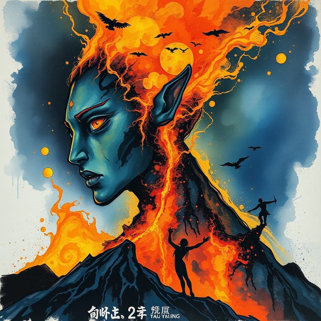 Ethereal Avatar in Volcanic Pyroclasm, Fantasy Art