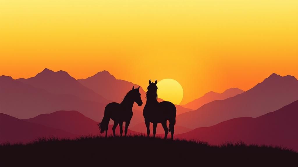 silhouette of two horses