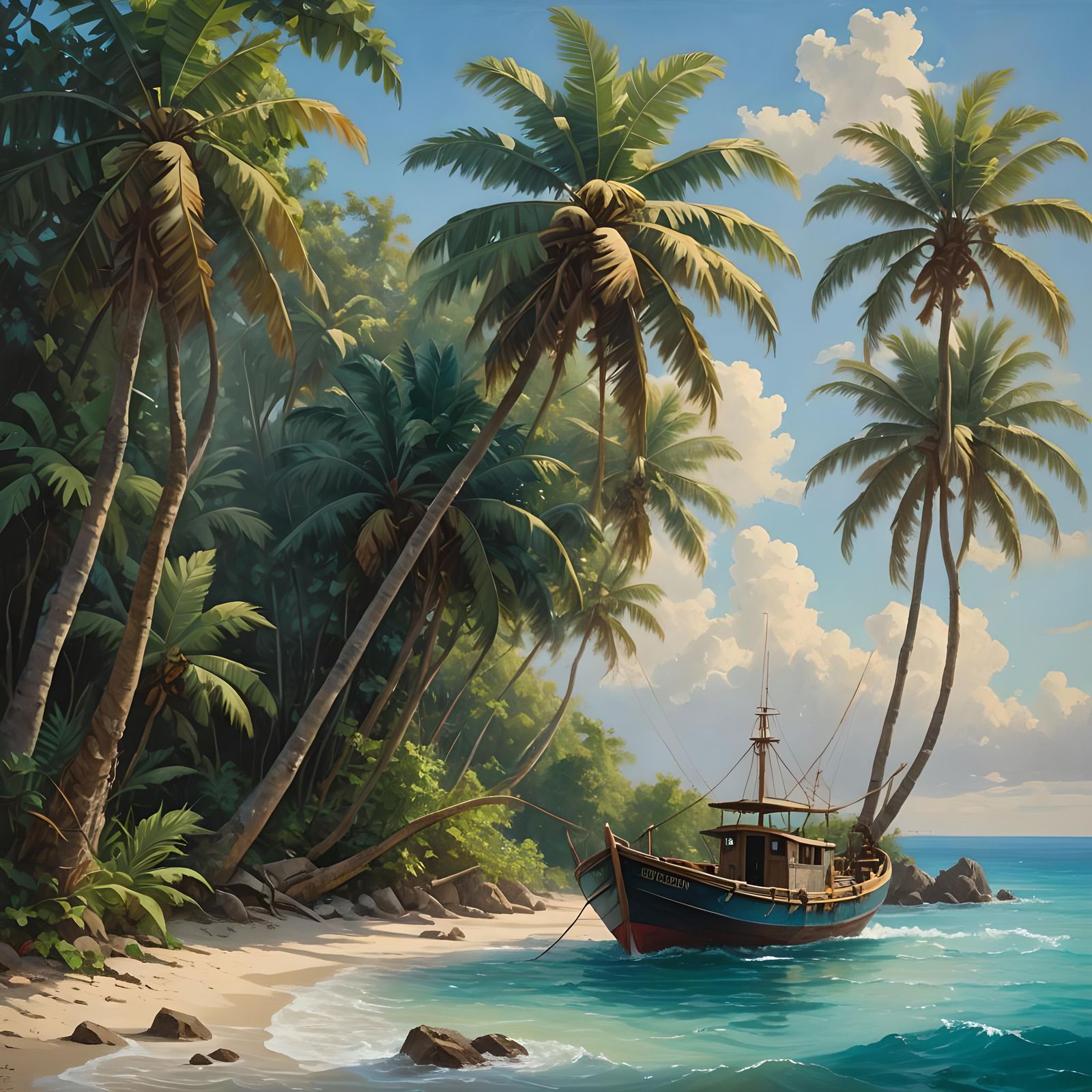 Caribbean Fishing Boat: Fine Art Acrylic Painting