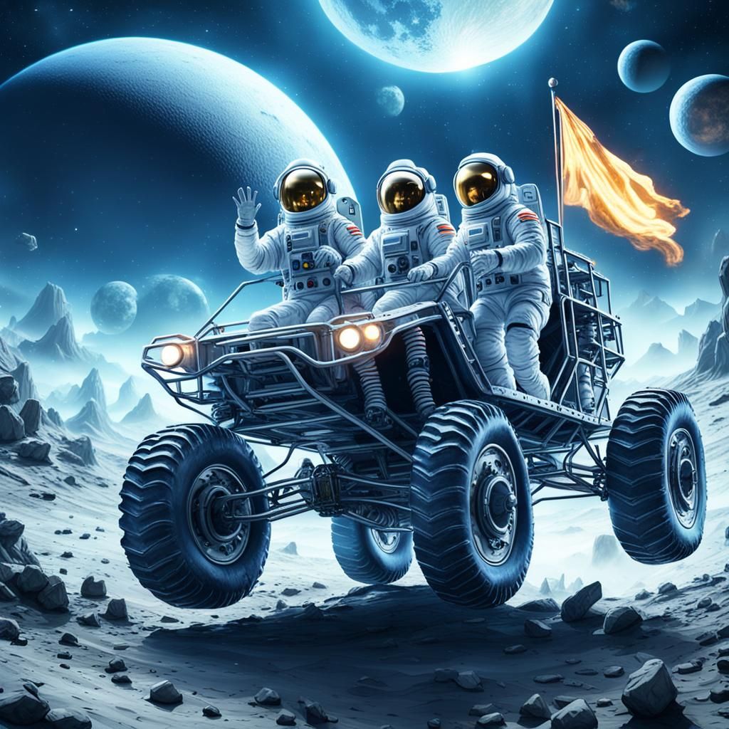 Astronauts Party on Eerie Planet in Hyperrealism