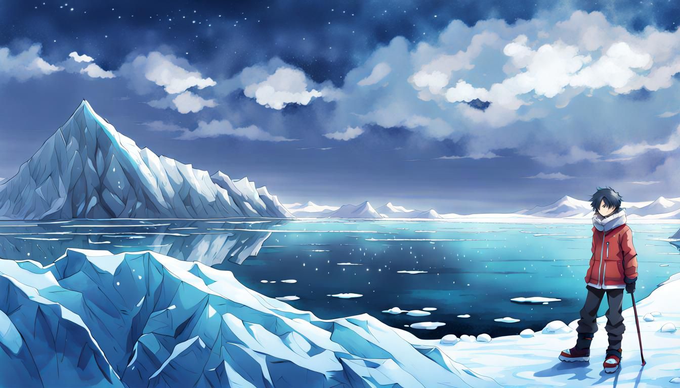Solitary Teenager in Anime Style on Arctic Ice