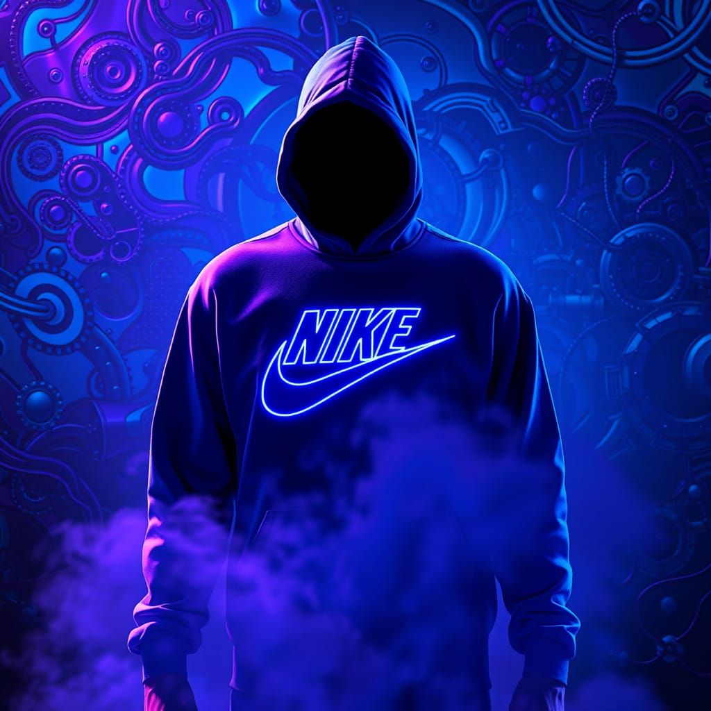 Electric Blue Nike Sweater in Biomechanical Fantasy Landscap...