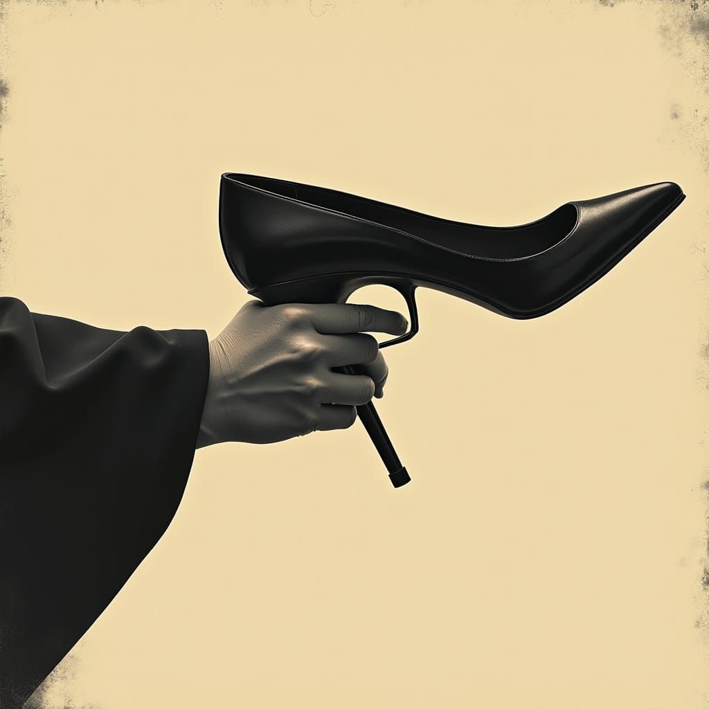 Sleek Female Spy Fires High Heel Gun in Noir-Inspired Style