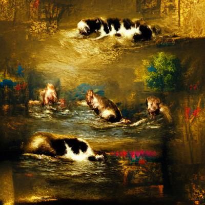 Cats Swimming in Amstel: Classic Painting