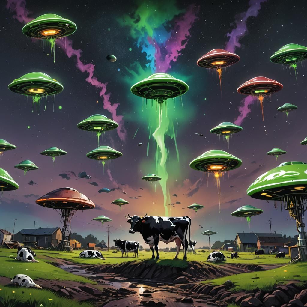 UFOs over Dark Sky in Graffiti Street Art