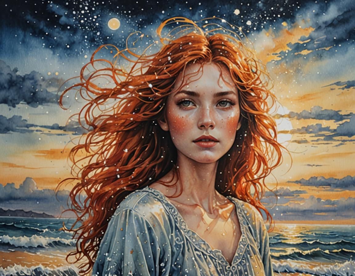 Shimmering Stars Over the Sea: Acrylic Wet Wash Seascape