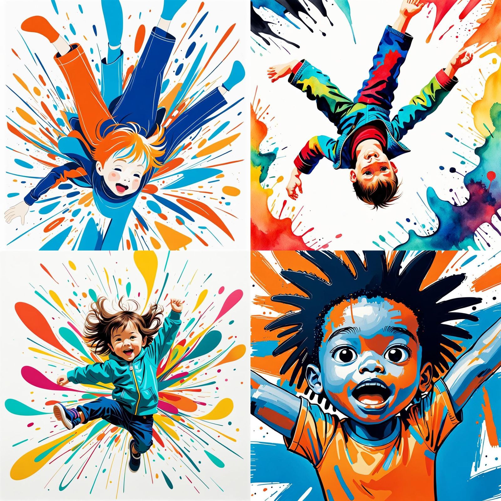 Child Somersaulting: Hand-Drawn Abstract Art