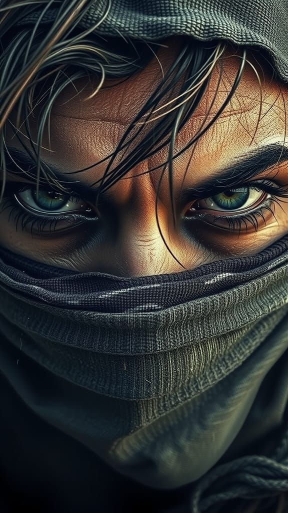 Intense Gaze in Atmospheric, Gritty Detail