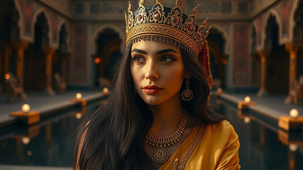Regal Portrait of Queen Esther in Persian Splendor