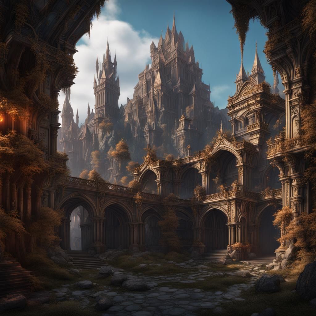 Fantastical Architecture in Detailed Matte Painting Style
