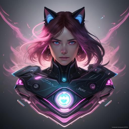 Android Cat Robot Portrait in Digital Art Style