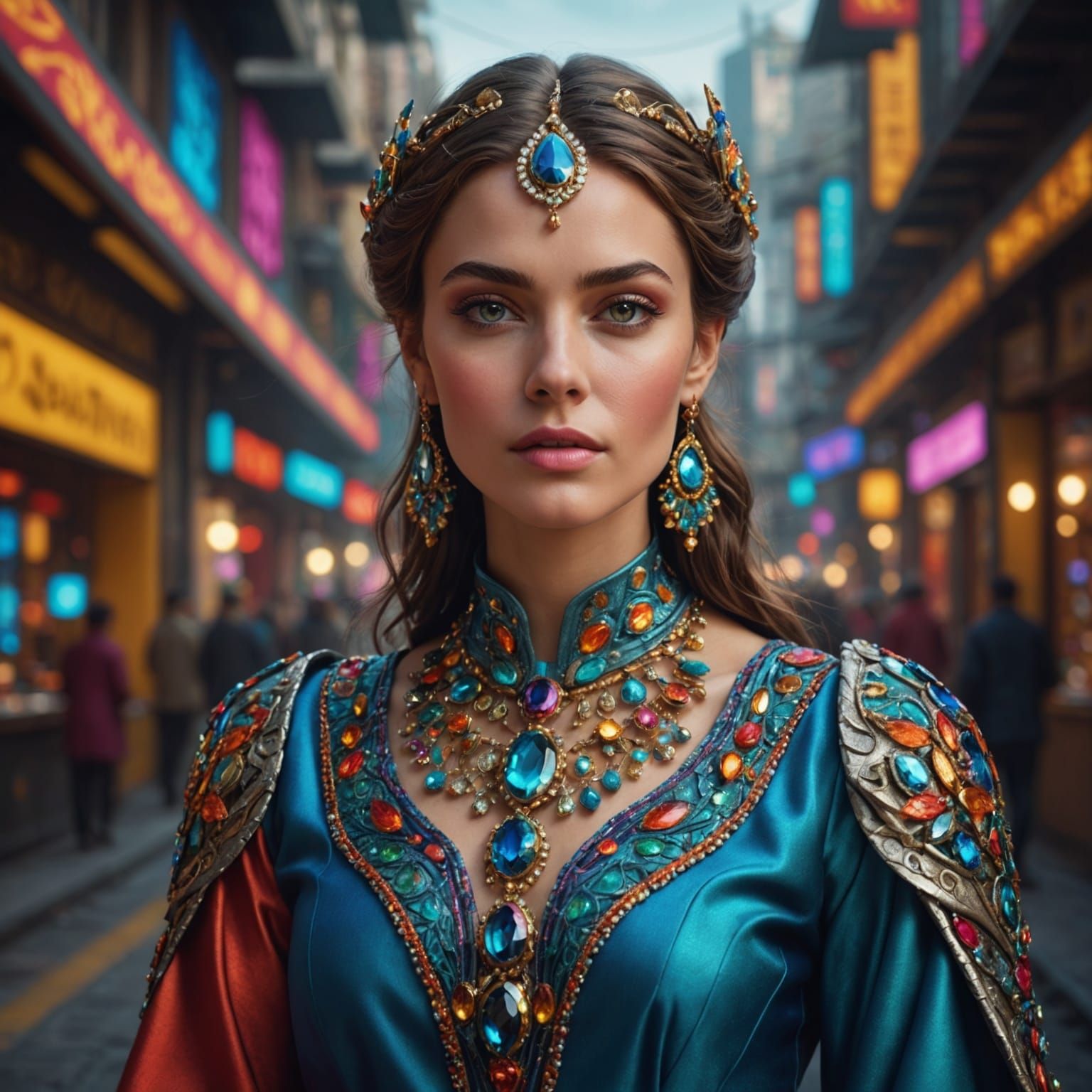 Hyperrealistic Portrait of Woman in Futuristic Clothing