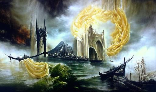 The Fall of Numenor: Ominous Oil Painting