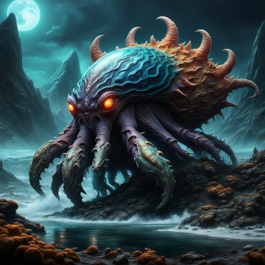 Monsterous Extraterrestrial Kaiju Clam Beast in Detailed Mat...